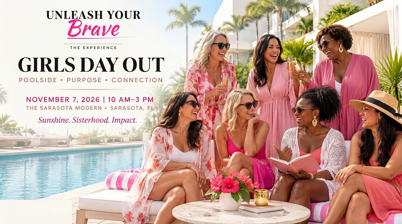 Women laughing poolside at Girls Day Out — Unleash Your Brave event cover