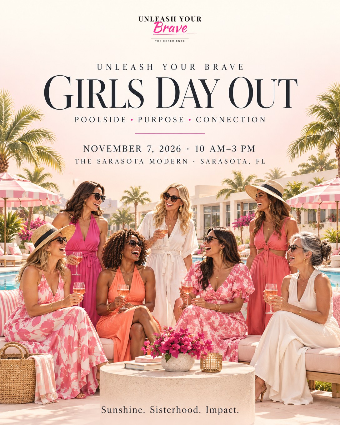 Women laughing poolside at Girls Day Out — Unleash Your Brave event cover