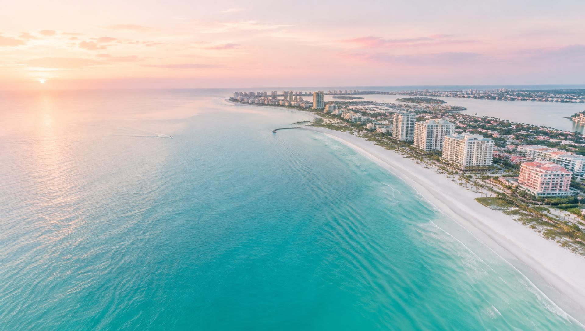 Aerial view of the ocean and coastline of St. Petersburg, Florida